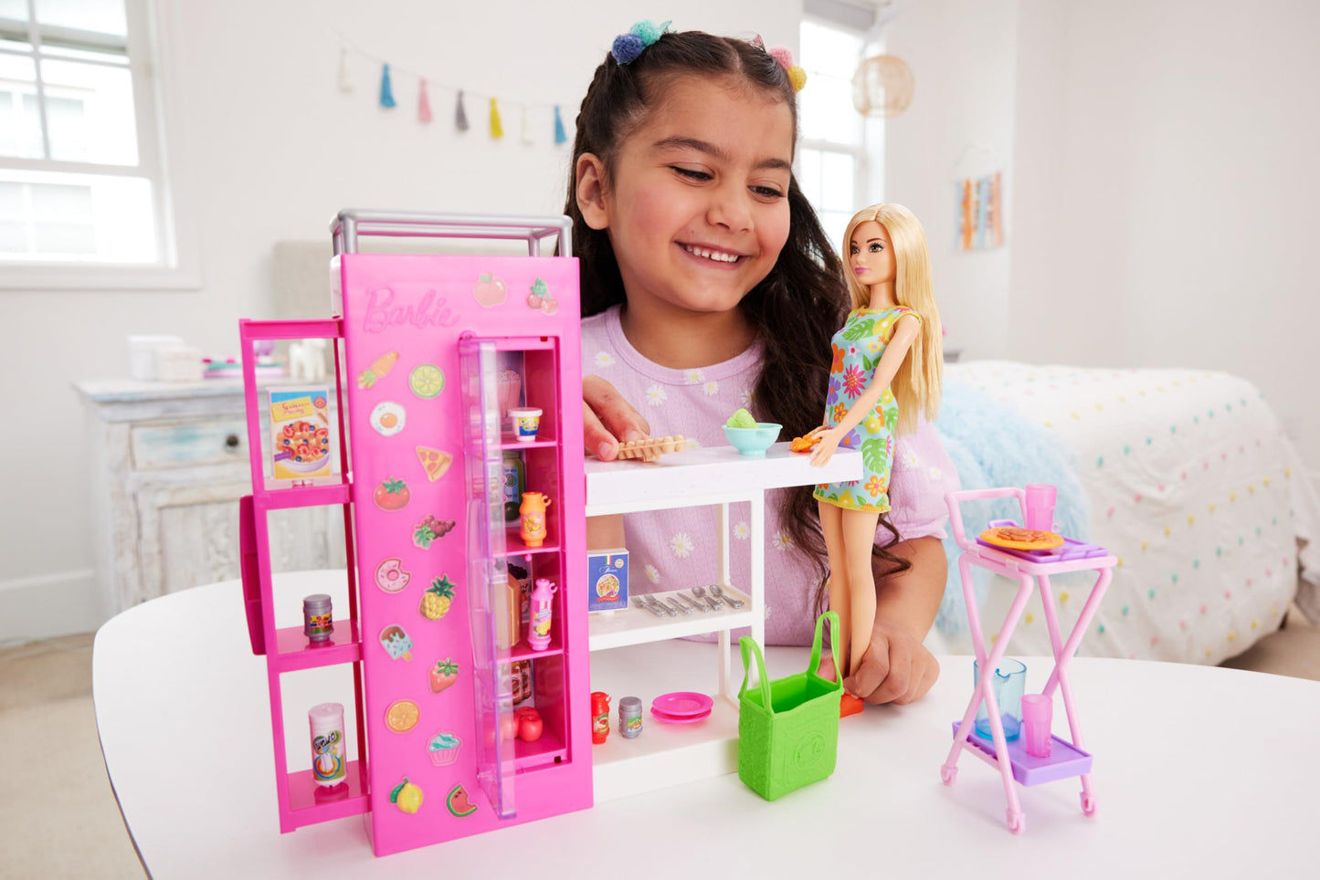 Barbie Doll & 25+ Accessories, Ultimate Pantry Playset with Dollhouse Furniture, Food-Themed Pieces & Sticker Sheet