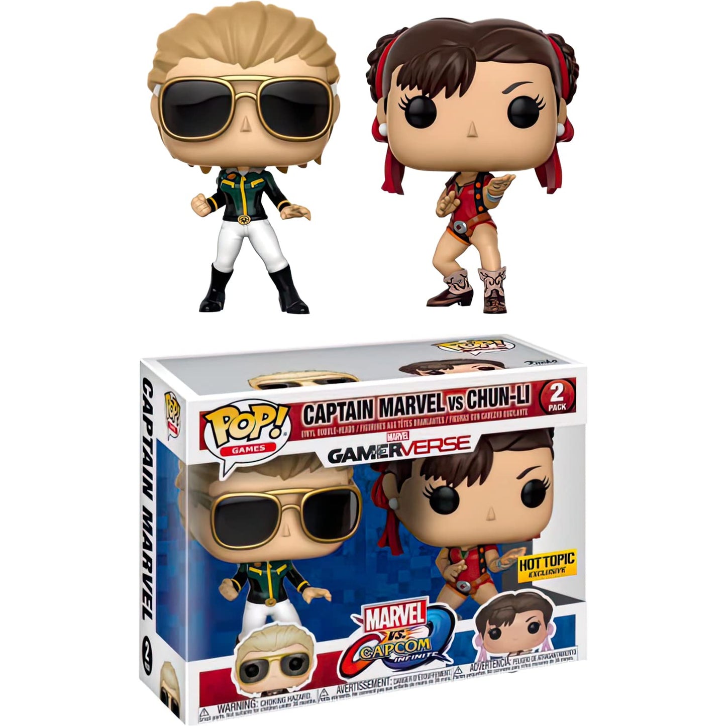 Funko C a p t a i n M a r v e l & C h u n -L i (Hot Topic Exc): P o p ! Vinyl Figurine Bundle with 1 Compatible Protector (23978 - B)