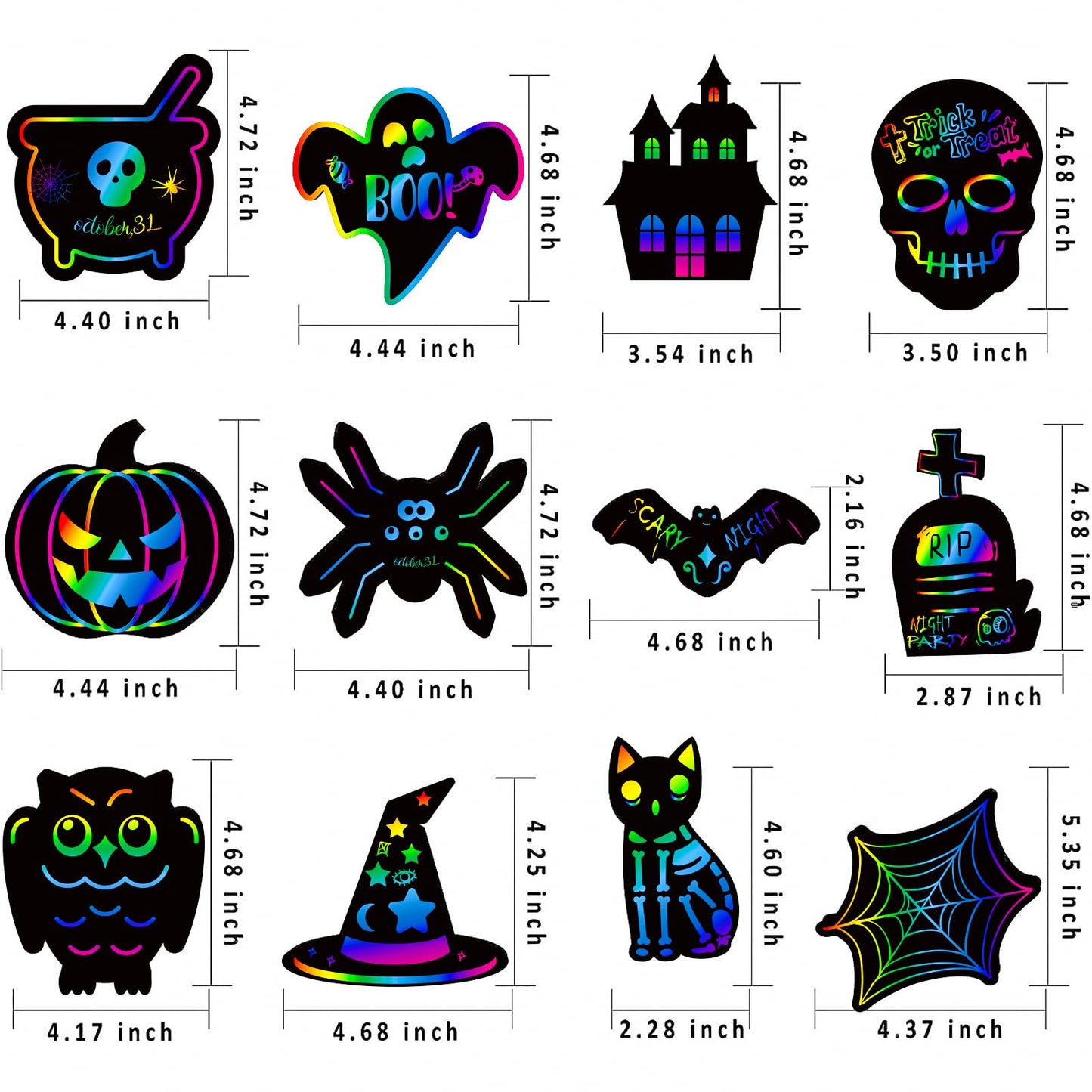 MGparty Scratch Paper Art for Kids - 96 Pcs Halloween Magic Rainbow Scratch Paper Off Cards Set for Kids Crafts Arts Supplies Halloween Party Games
