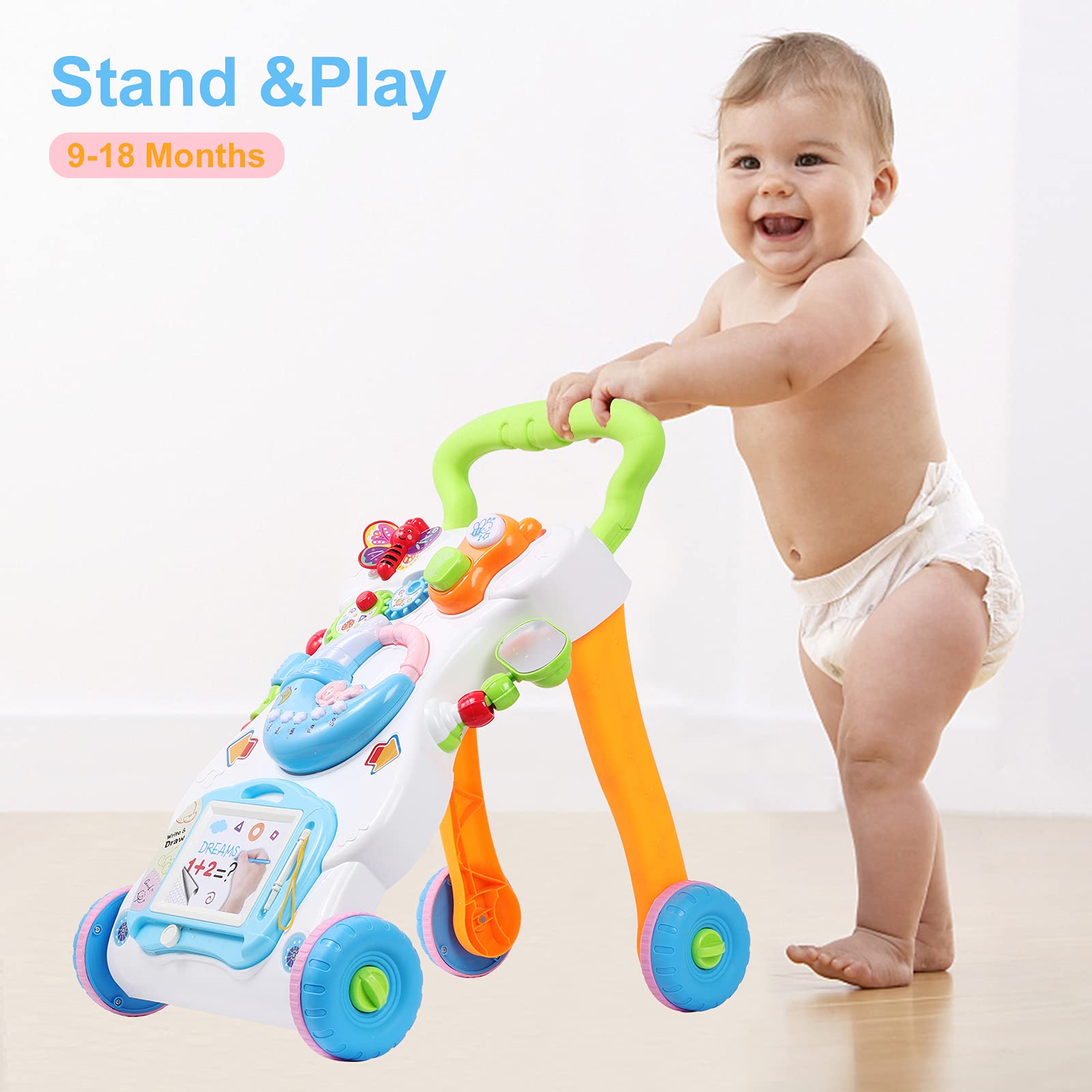 Cuterabit 2 in 1 Sit to Stand Baby Walker with Music and Light, Push Toys for Toddlers 1-3 for Learning to Walk, Baby Walking Toys 6 to 12 Months