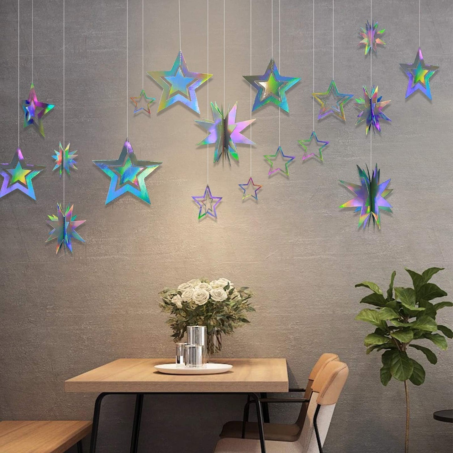 Cheerland Iridescent Star Party Decorations Holographic Hanging Stars Garlands Disco Dancing Queen Galaxy Space Birthday Decorations Twinkle Star