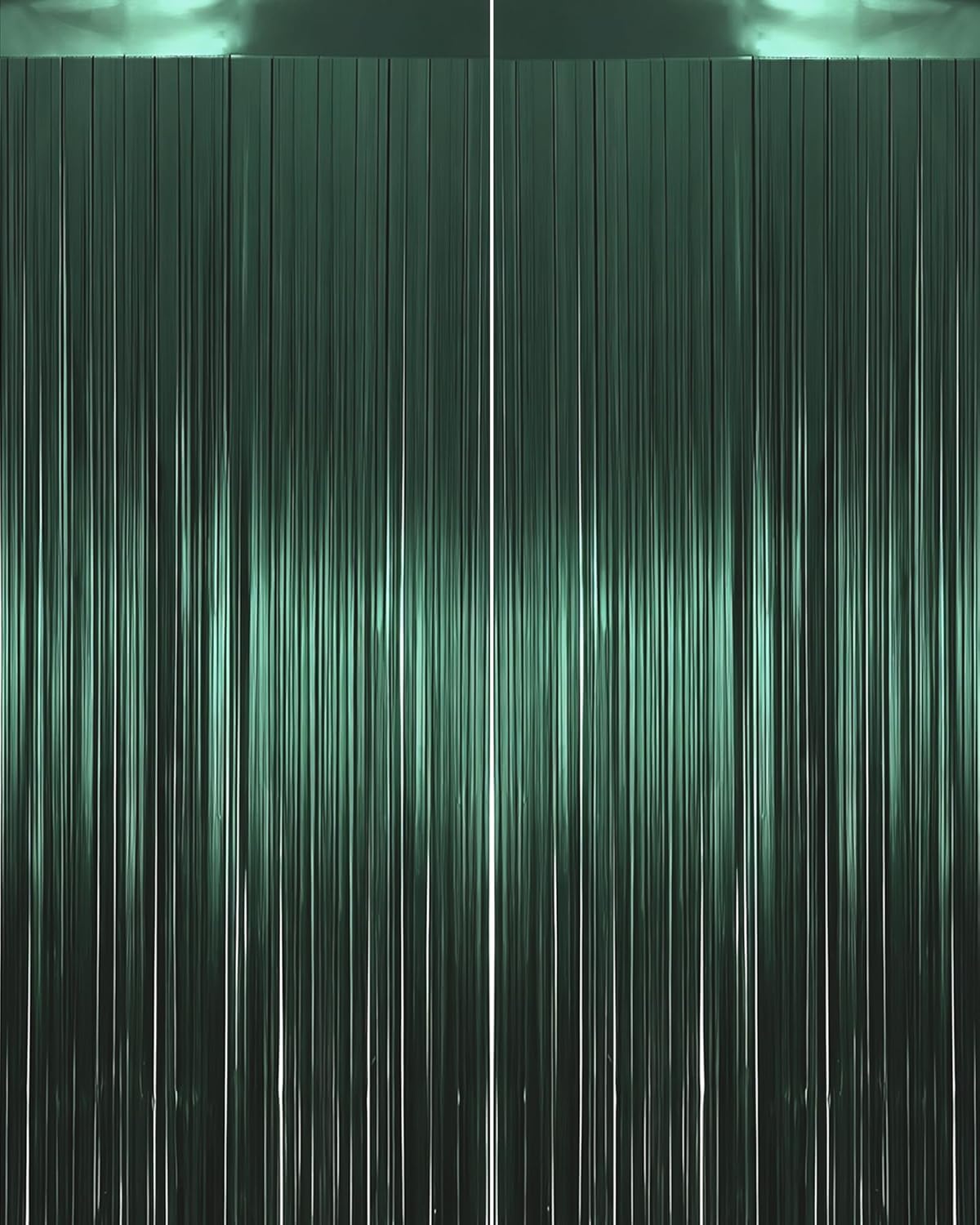 Dark Green Foil Fringe Curtain, 2 Pack 3.3x8.21ft Tinsel Foil Fringe Curtain Streamers Backdrop for Birthday Jungle Party Dinosaur Animal St Patrick's