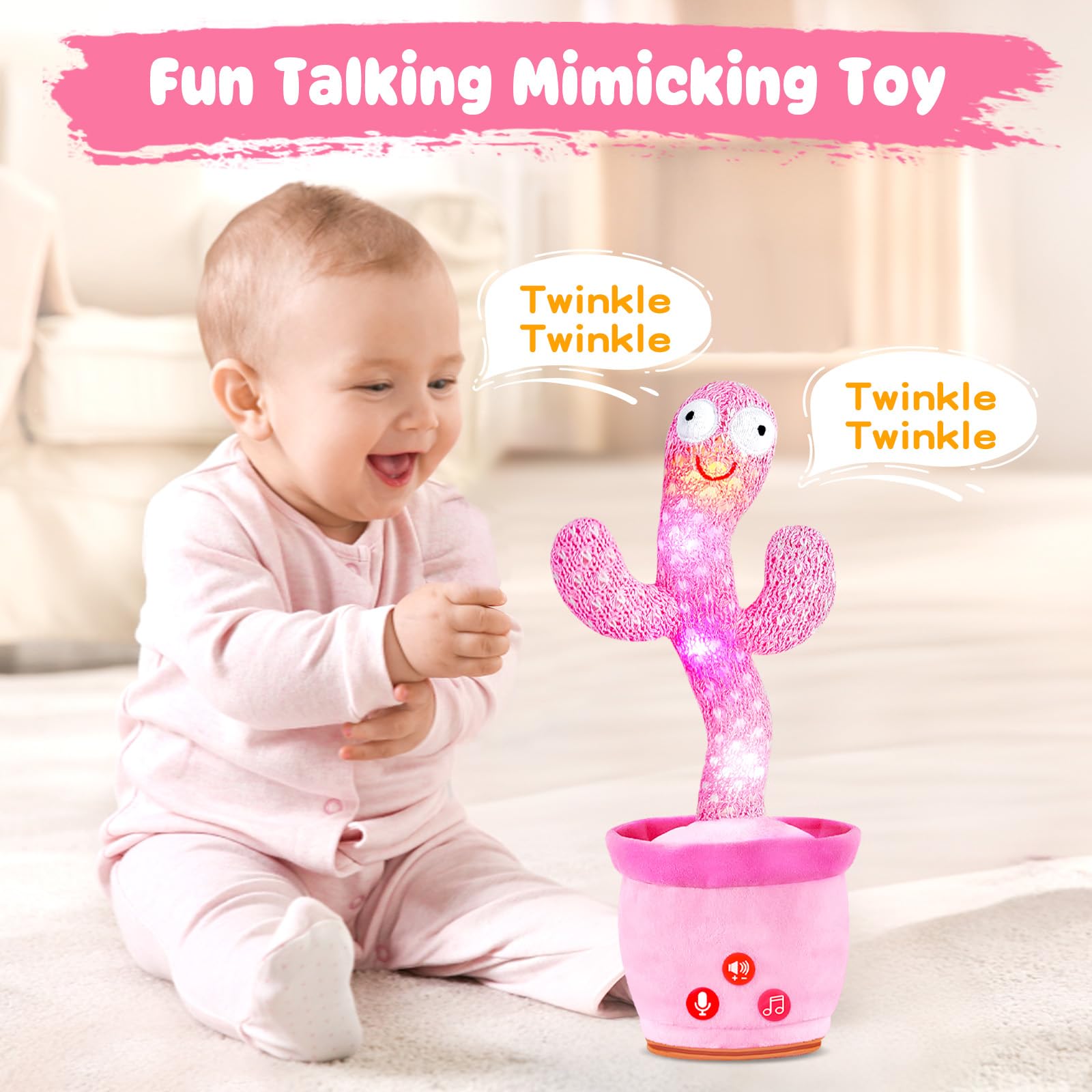 SANJOIN Dancing Talking Cactus Toy for Baby Toddlers, Baby Girl Toys with Adjustable Volume, Mimicking, Recording & Singing. Baby Toys for Girls