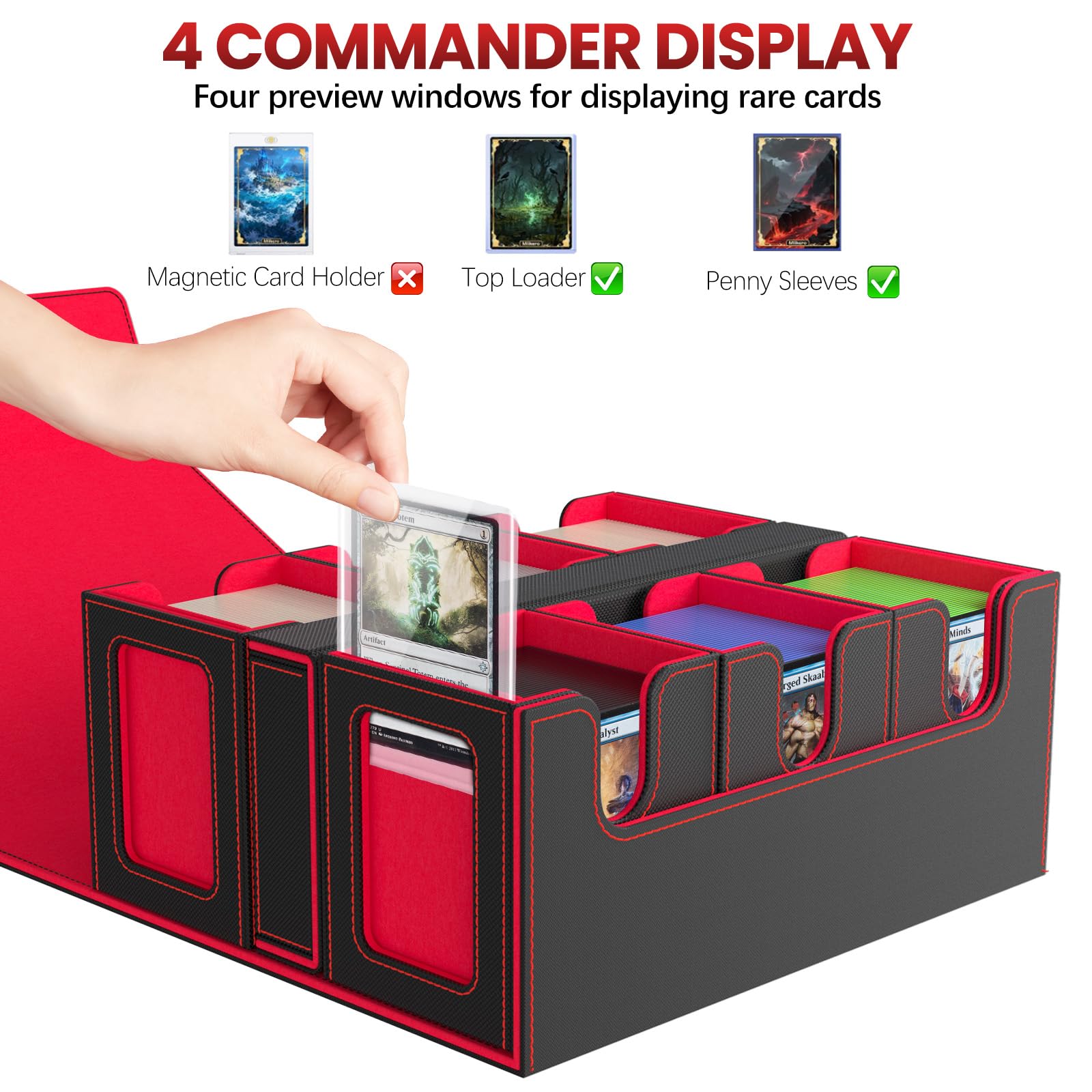 Gomyrod Card Deck Box for MTG with Commander Display, 7 In 1 Card Storage Box Fits 600+ Double-sleeved Cards, Removable MTG Deck Case Fit for