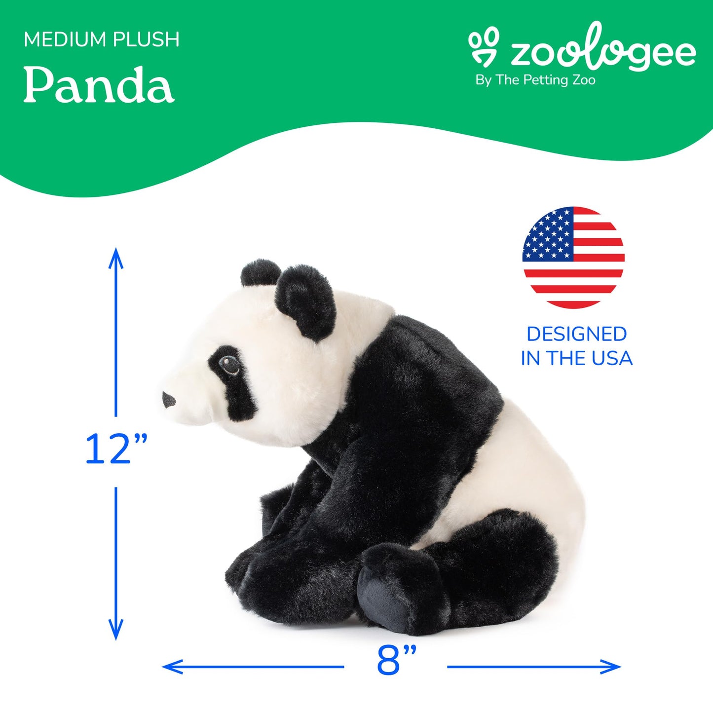 The Petting Zoo Panda Stuffed Animal Plushie, Gifts for Kids, Earth Keeperz Wildlife Animals, Zoologee Black Panda Plush Toy, 12 inches