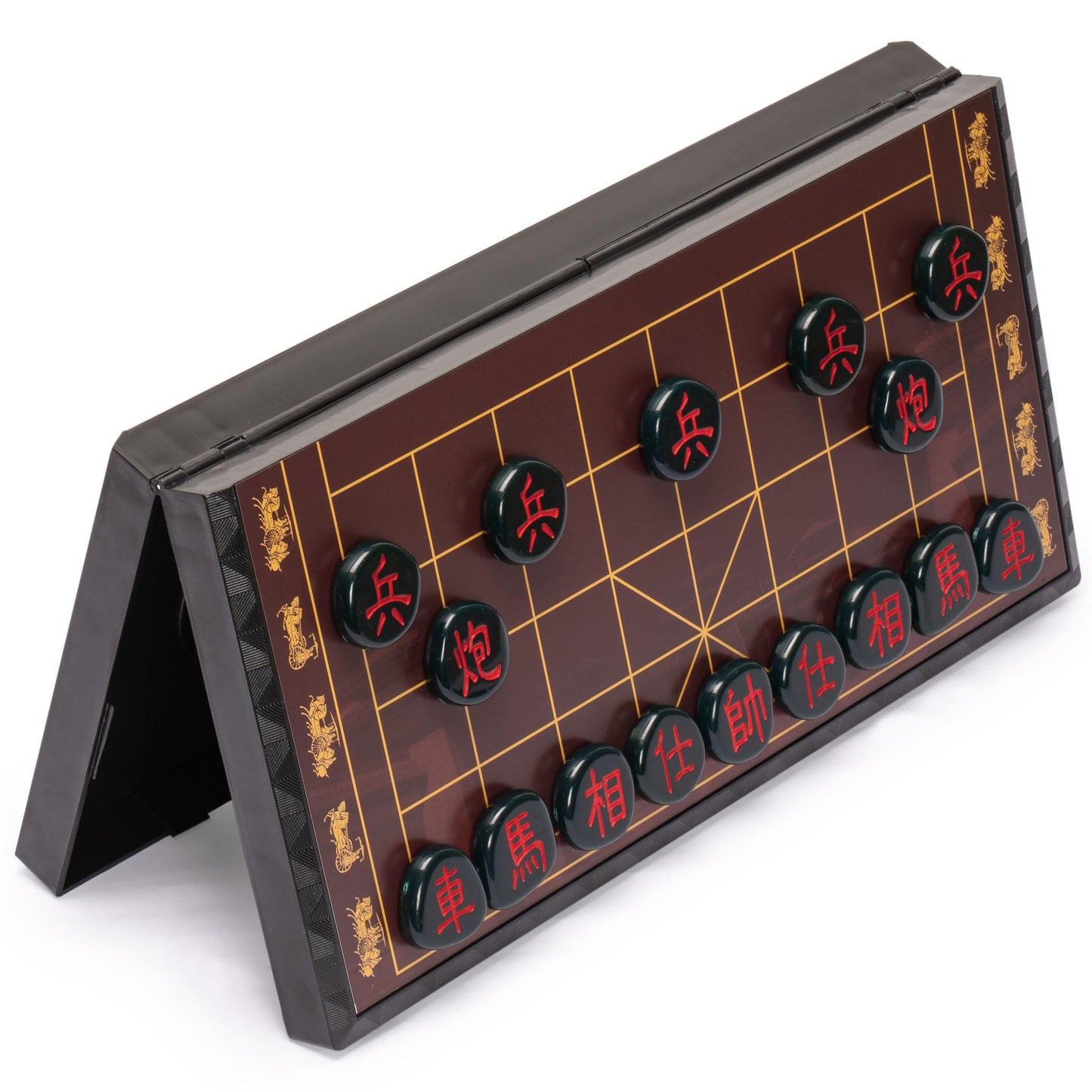 Yellow Mountain Imports Large Chinese Chess (Xiangqi) Magnetic Travel Board Game Set (14.6-inch) with Black Playing Pieces
