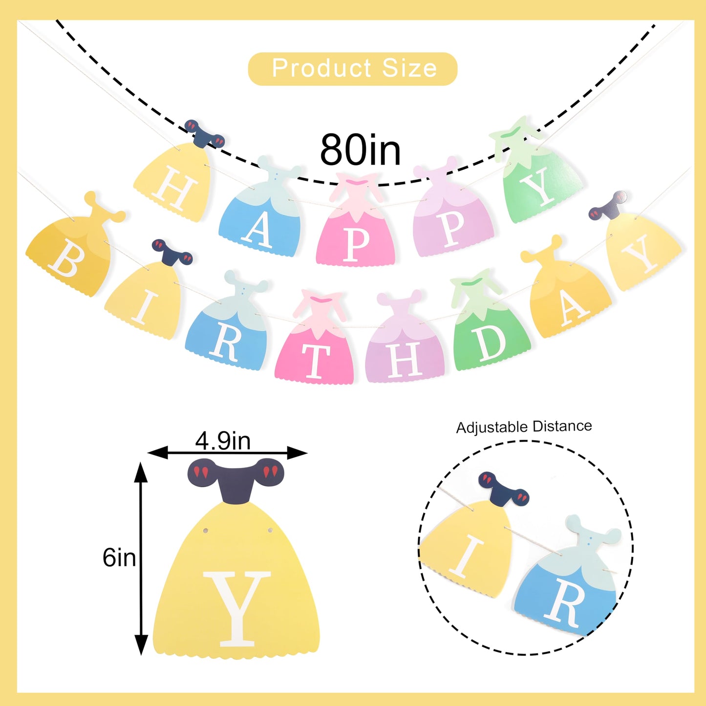 Princess Dress Happy Birthday Banner - Princess Birthday Party Decorations,Gril First/1st Party Bunting,Photo Prop Banner (Princess-1)