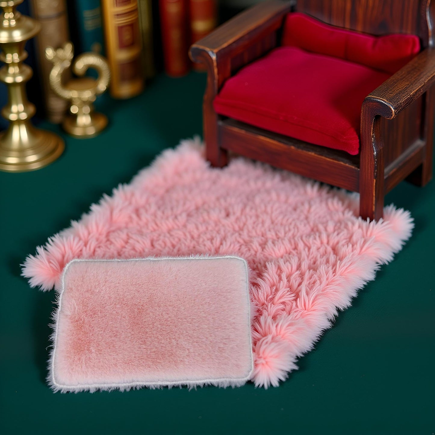 Pink Square Carpet, Miniature Fluffy Rug, Lightweight Dollhouse Decor for 1/12 Scale
