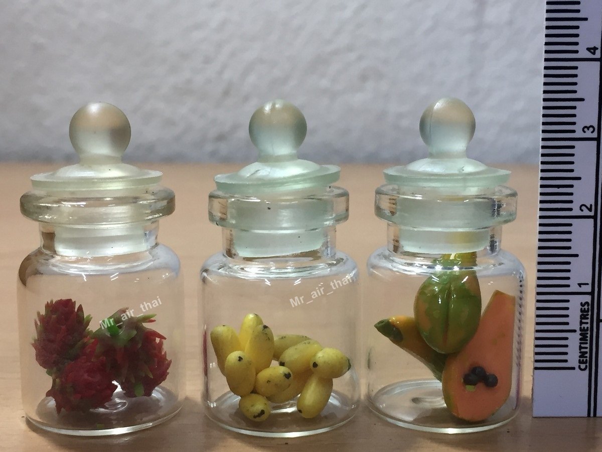 3pc Miniature Chocolate Cookie Cake Food Candy Dollhouse Cake in Clear Glass Mini Bottle fruit Food #MF031