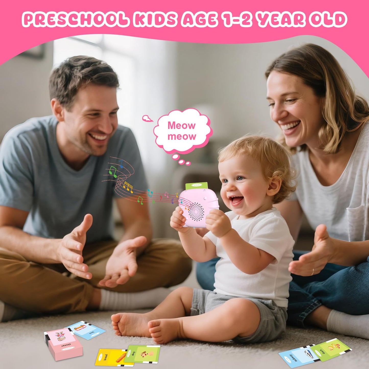 Toddler Talking Flash Cards for 1 2 3 4 5 Year Old Boys and Girls - Language Sensory Learning Device with 224 Sight Words - Montessori,Pocket Speech