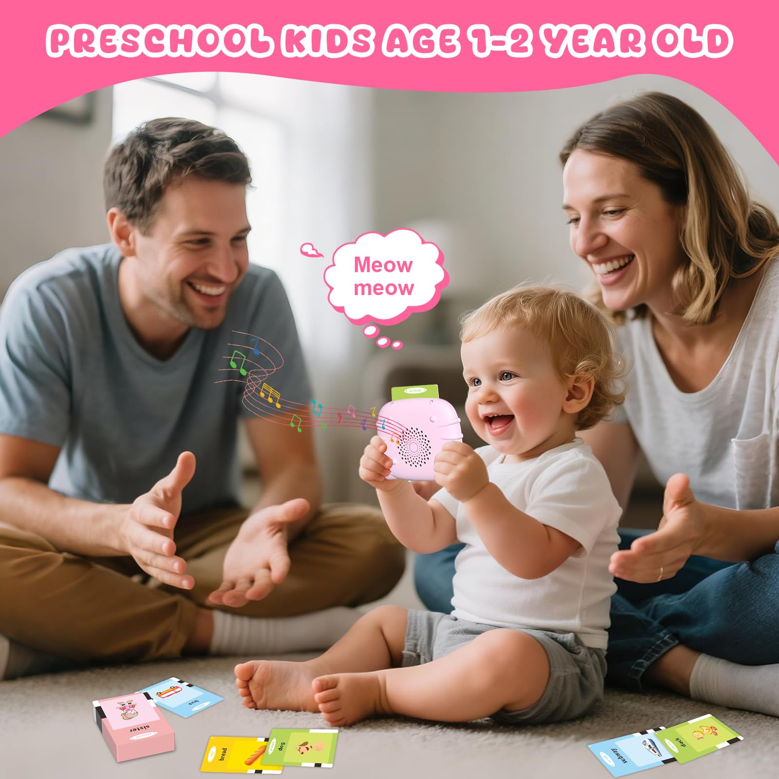 Toddler Talking Flash Cards for 1 2 3 4 5 Year Old Boys and Girls - Language Sensory Learning Device with 224 Sight Words - Montessori,Pocket Speech