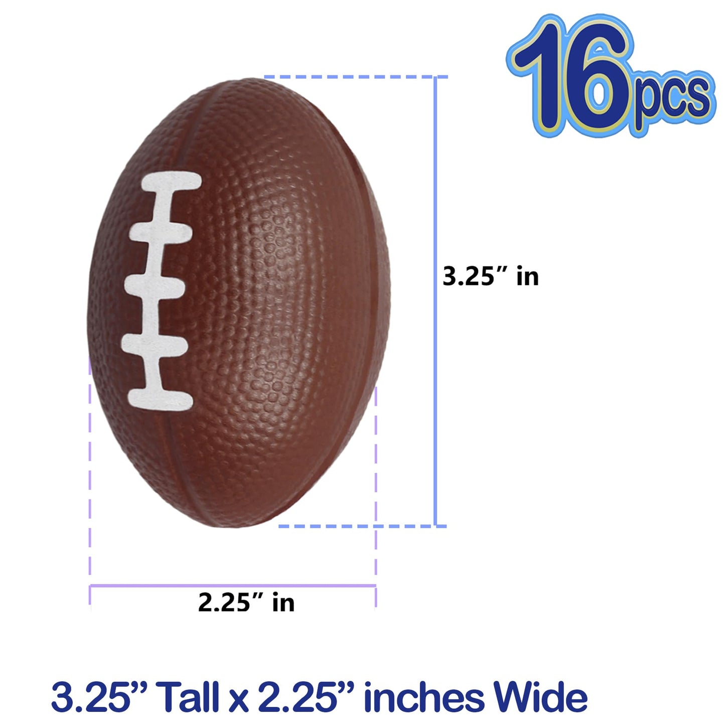 AnapoliZ Mini Foam Footballs 16 Pcs Pack | 3.25” Inch Party Favor Balls | Mini Football Stress Balls Bulk | Football Party Decorations | Big Game