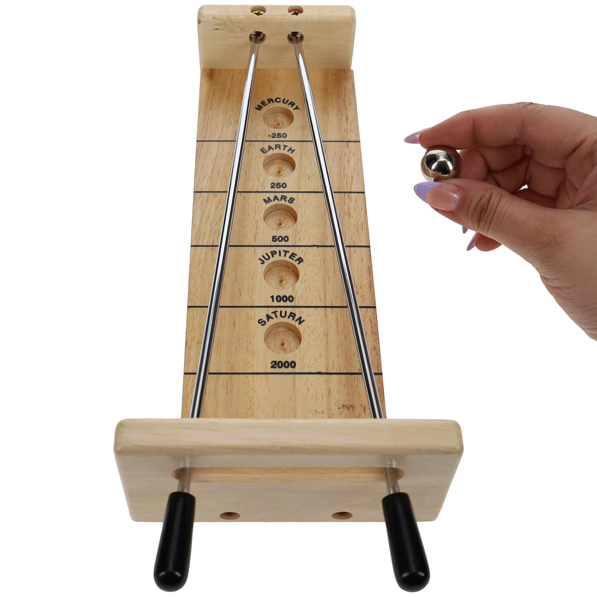 WE Games Mini Shoot The Moon Game, Small 9 inch Size, Travel Version, Solid Natural Wood, Retro Games for Adults, Classic Table Top Board Game
