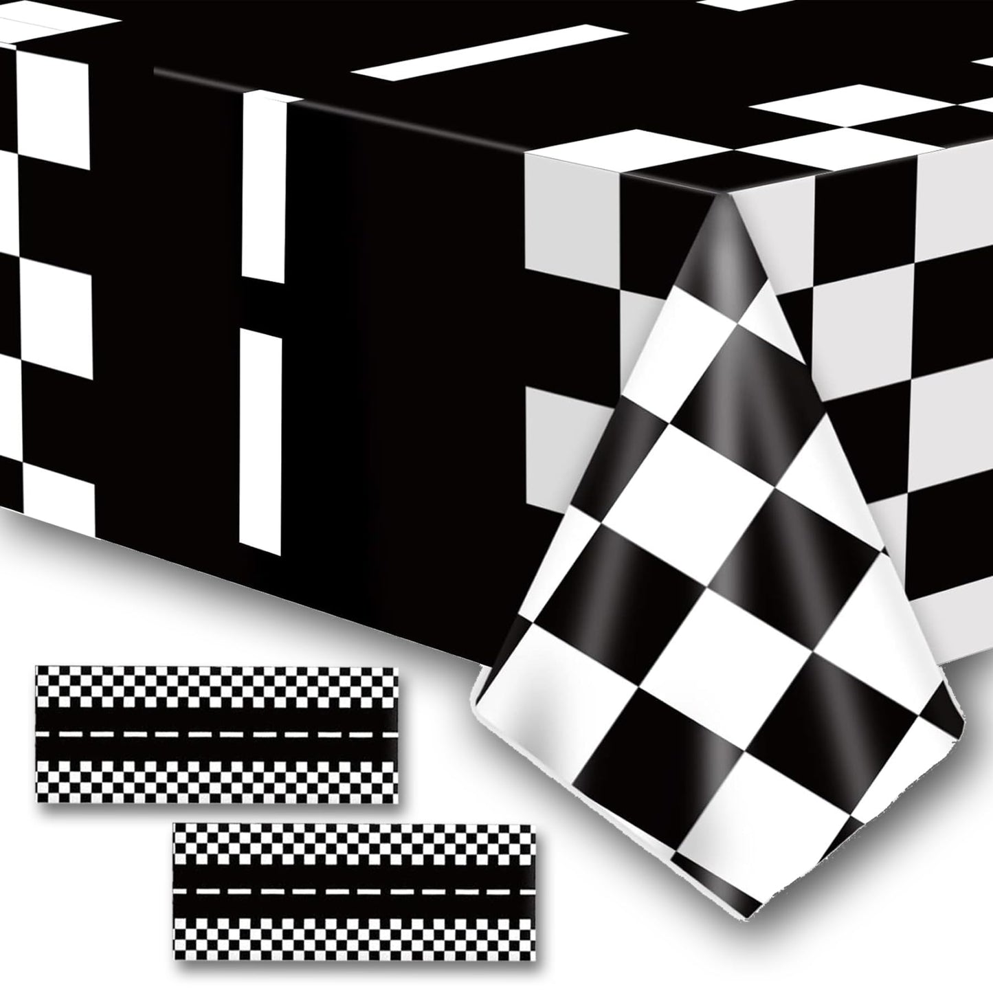 YWQIPABA Race Car Plastic Tablecloths Party Supplies,2Pcs 54 x 108 Inch Racing Checkered Flag Tablecovers for Kids Boys Two Fast Birthday,Race Car