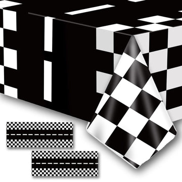 YWQIPABA Race Car Plastic Tablecloths Party Supplies,2Pcs 54 x 108 Inch Racing Checkered Flag Tablecovers for Kids Boys Two Fast Birthday,Race Car