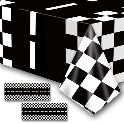 YWQIPABA Race Car Plastic Tablecloths Party Supplies,2Pcs 54 x 108 Inch Racing Checkered Flag Tablecovers for Kids Boys Two Fast Birthday,Race Car