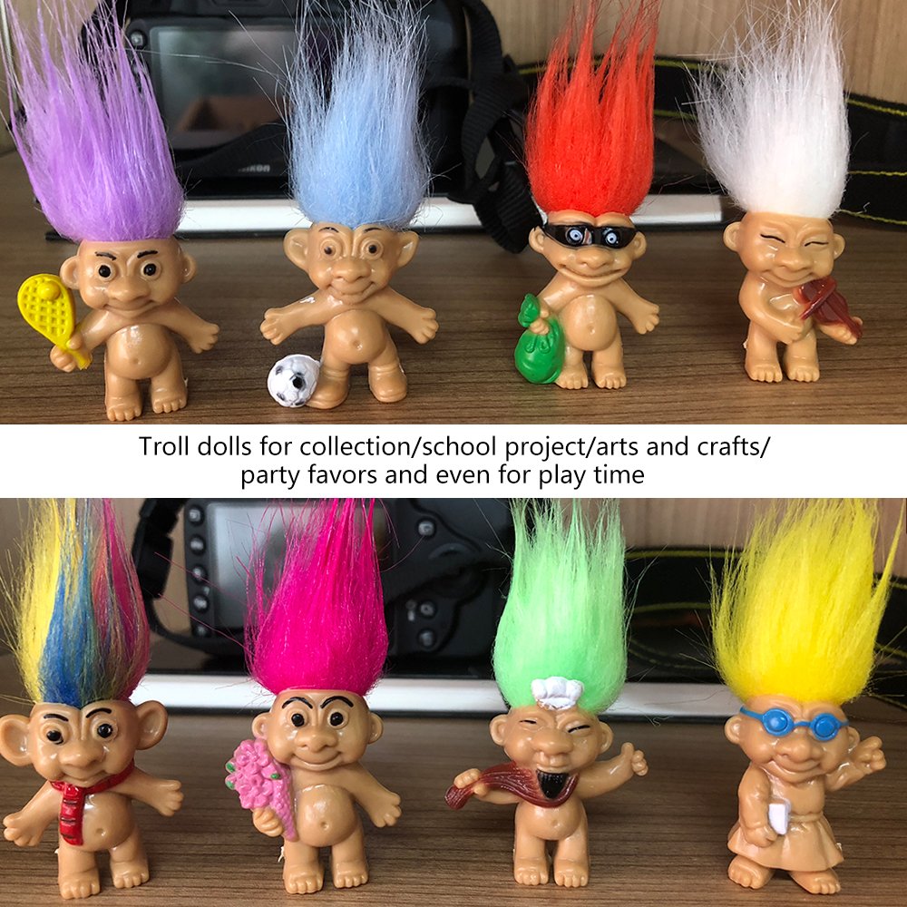 Yintlilocn 18pcs Lucky mini Troll Dolls Set,PVC Vintage Troll Doll