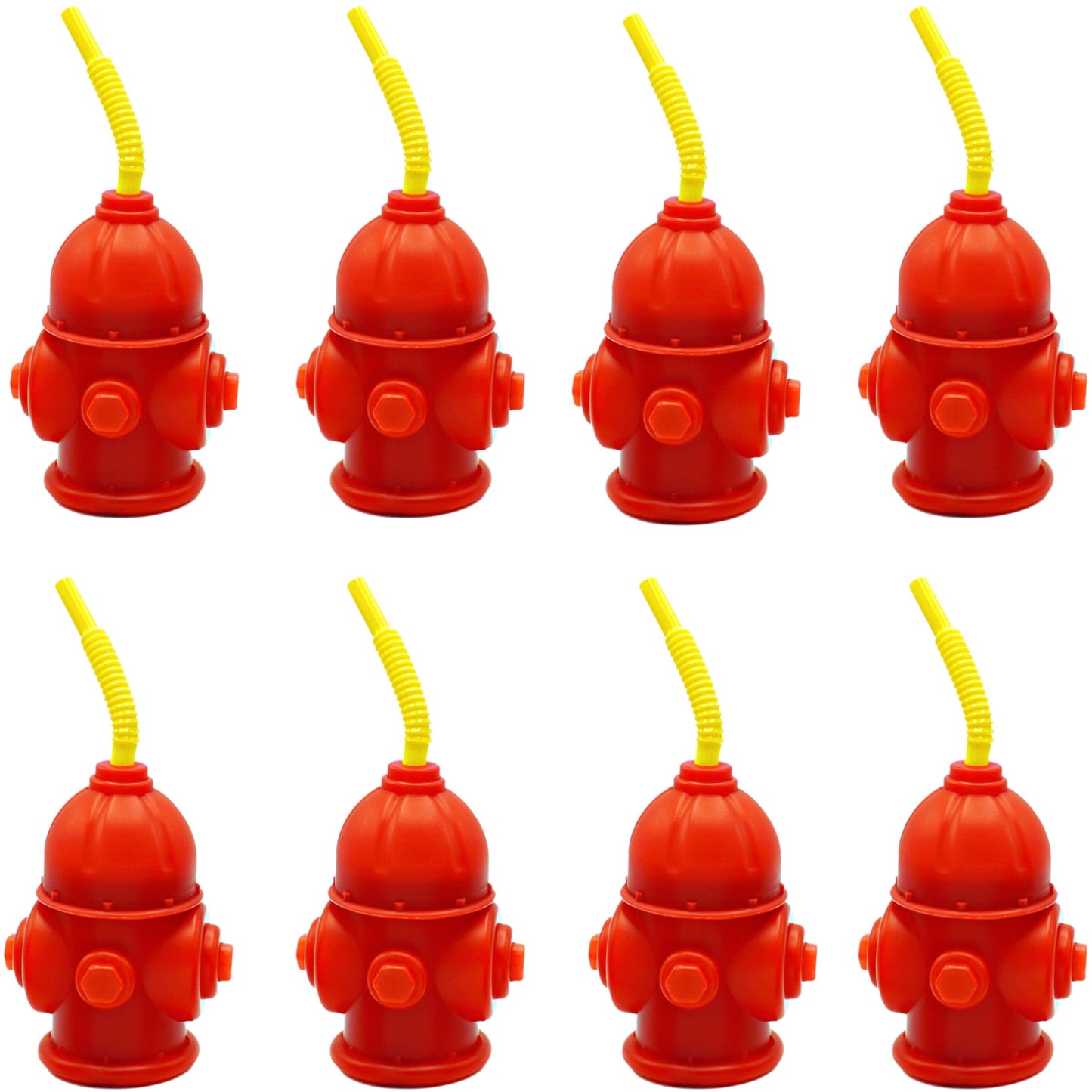 4E's Novelty Fire Hydrant Straw Cups With Lids (10 Pack) 12oz - For Paw Dog Patrol, Firefighter Birthday Party Favors, Firetruck Fireman Party