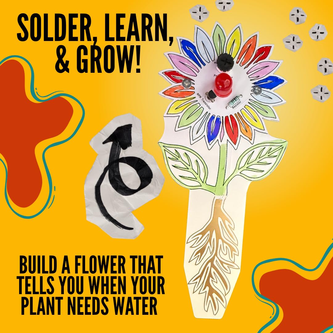 Soil Moisture Sensor Kit - DIY Light-Up Plant Water Indicator with LED, Transistor & Resistor Learning Circuit - Educational Electronics Kit