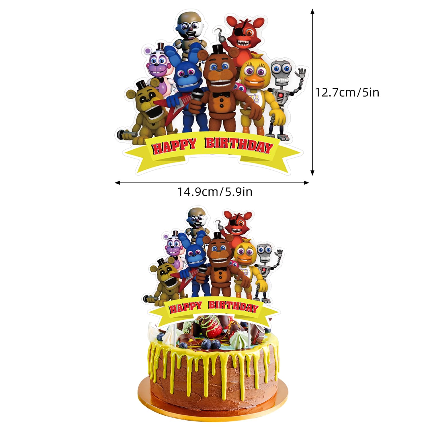 Genshii 37pcs 5 Nights cake decoration set include 1pc big cake topper 36pcs cupcake toppers for Freddy's Theme birthday party decor (FNAF)
