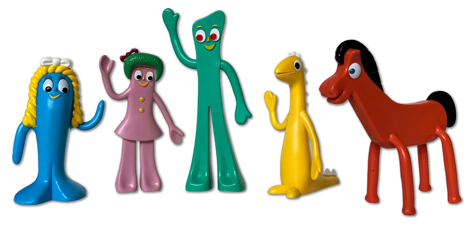 NJ Croce Gumby & Friends Bendable Action Figure Boxed Set Gumby, Pokey, Minga, Goo & Prickle Flexible and Poseable Classic Full Size Toy Set