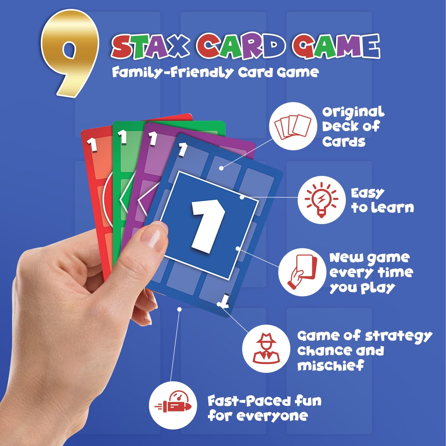 9Stax Card Game Expansion Pack - Family-Friendly Card Game - Fun for Kids, Teens & Adults - Expands Game Play to 6 Players - for Game Night, Family