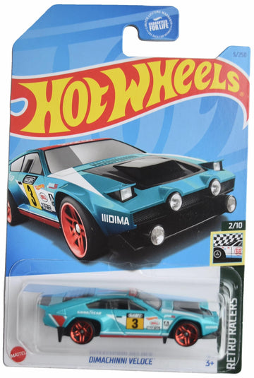 Hot Wheels Dimachinni Veloce, Retro Racers 1:64 Scale Diecast Car, Teal, 5/250