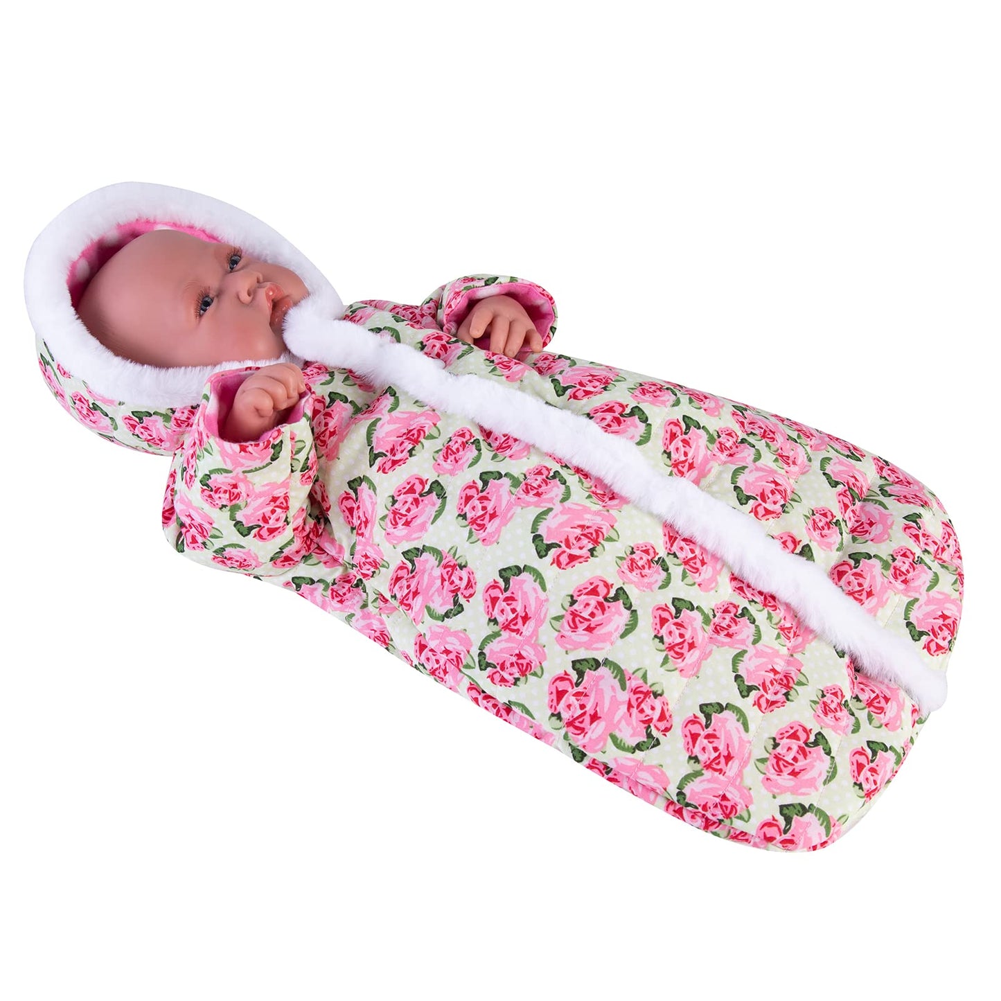 Rakki Dolli Doll Jumpsuit Sleeping Bag Handmade Doll Clothes Hooded Romper Pink Rose Winter Hoodie Doll Accessory Soft Thick Swaddle Blanket Fit