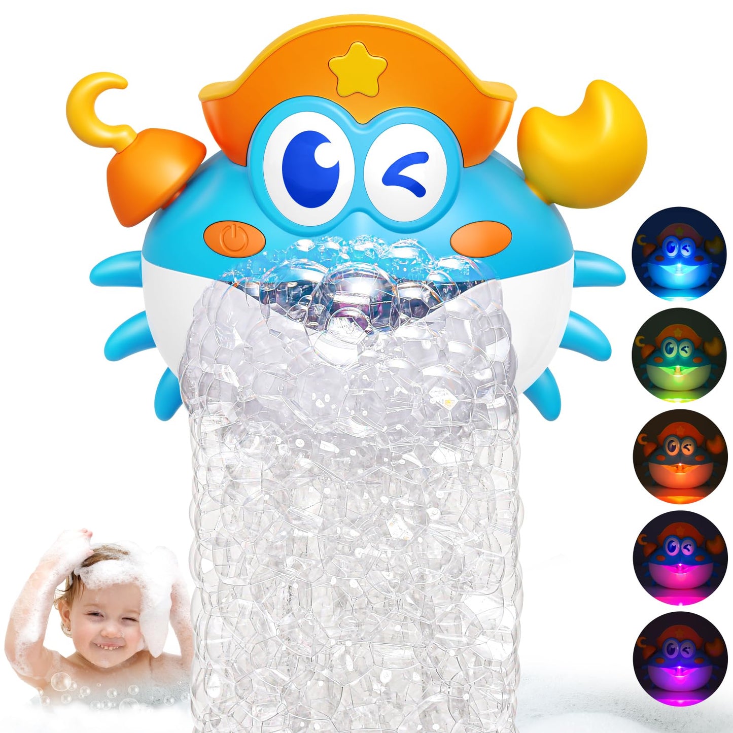 Bath Toys, Light Up Crab Bath Bubble Maker Bathroom Toys for Kids Ages 1-3 4-8,Bath Bubble Machine with Colourful Light Toddler Bathub Toy Great