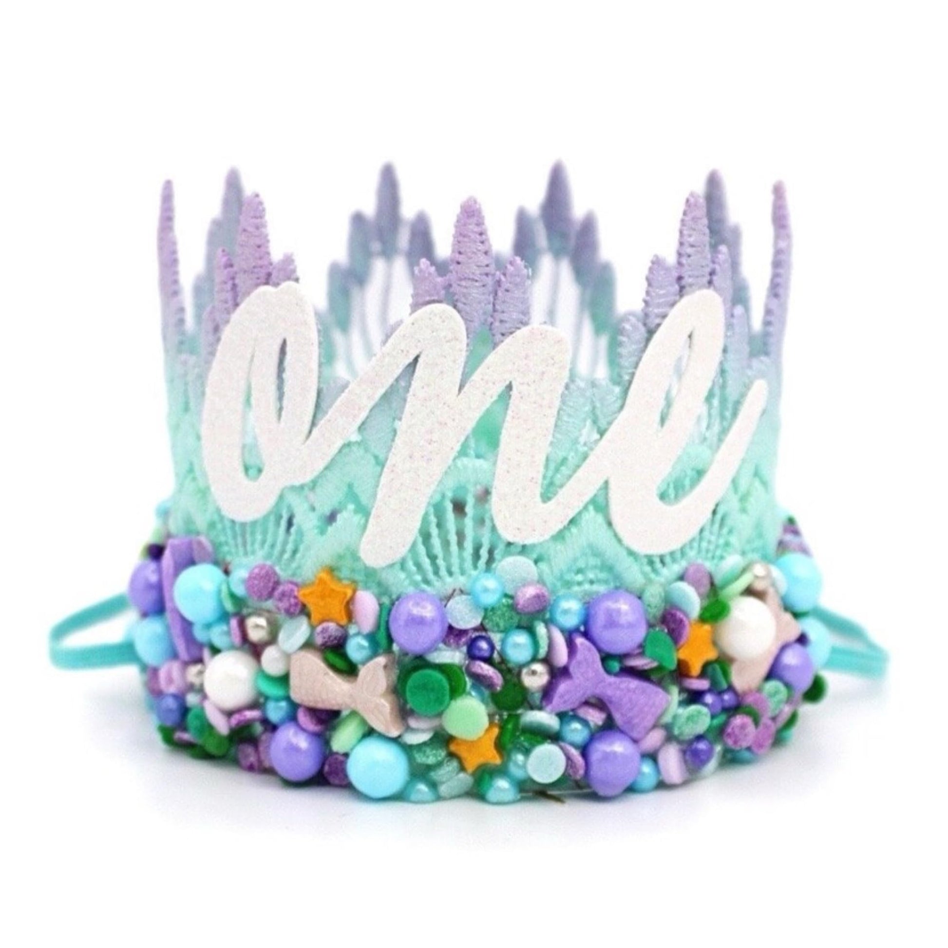 Mermaid First Birthday Crown | Oneder The Sea Girl Party Hat | SPRINKLES Mermaid Tiara | Under The Sea Lace Crown Decoration | LOVECRUSH Handmade in