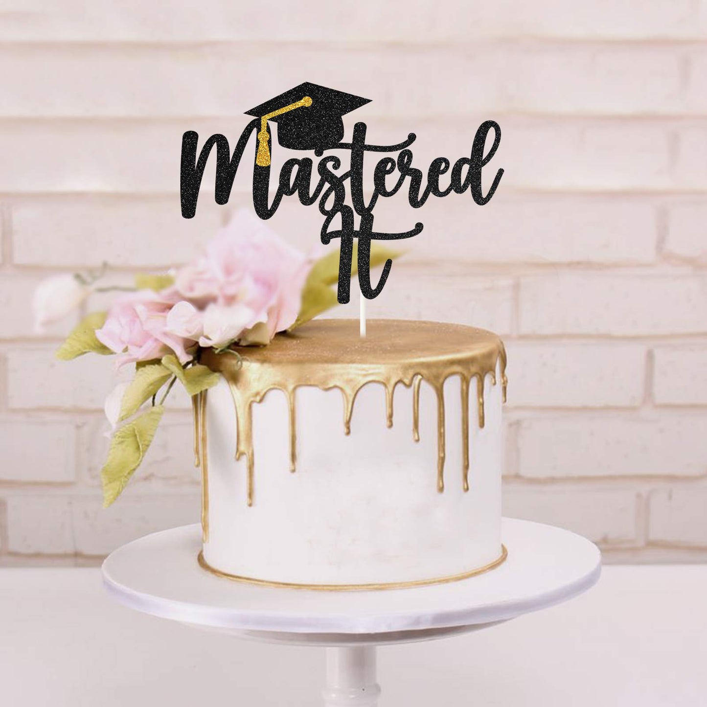 Black Glitter Mastered It Cake Topper,College Grad,Congratulations MBA Graduation Party Decorations Supplies 1