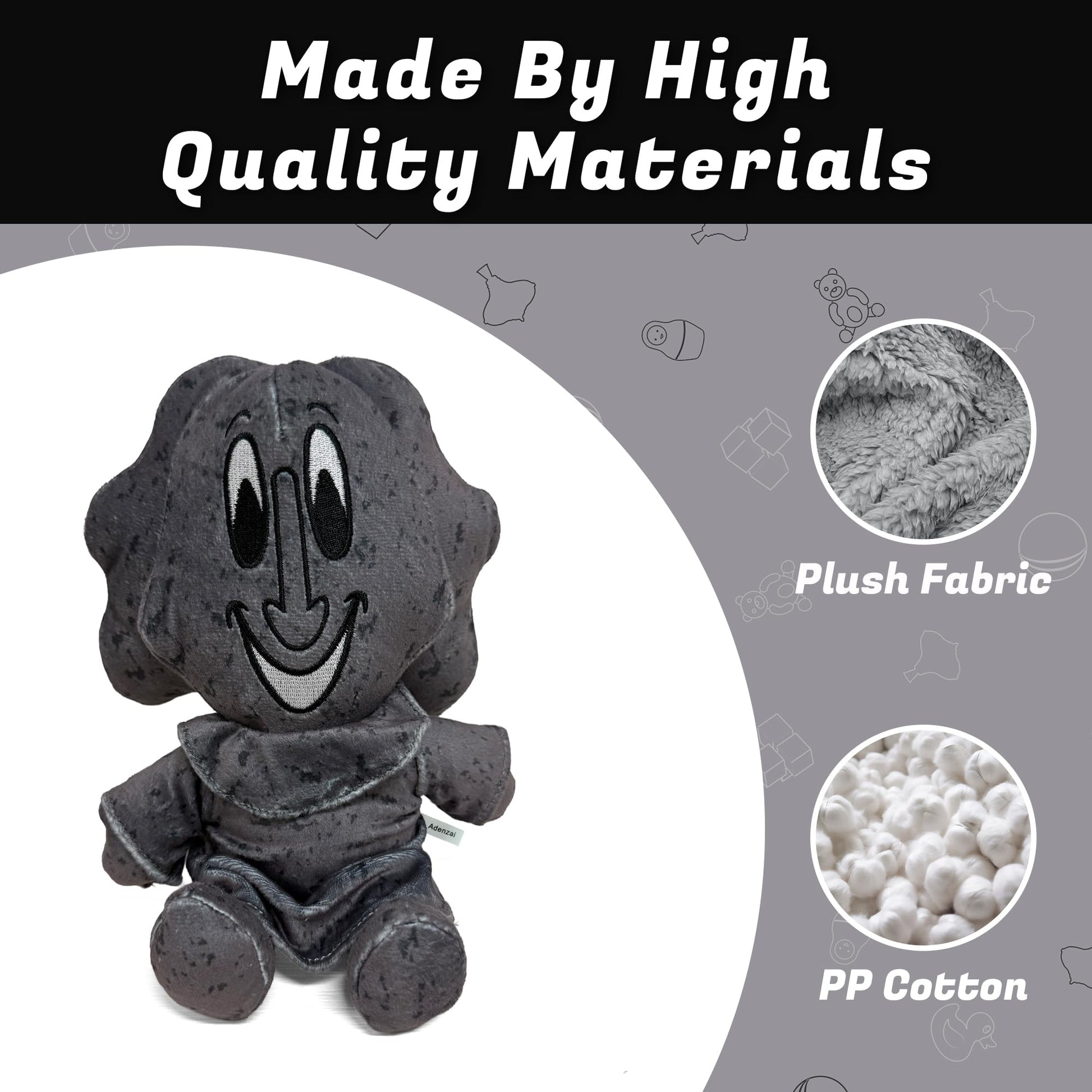Adenzai Action Plush Toy, Soft Gaming Style Stuffed Animal, Huggable, for Kids, Birthday Gift, Decoration (Gray)