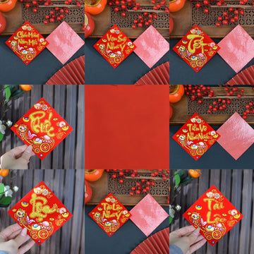 KYMY Vietnamese New Year Red Velvet Stickers - 8PCS 2026 T?t Vietnam Lunar New Year Self-Adhesive Fu Stickers, 4.7 x 4.7 Inch Asian Spring Festival