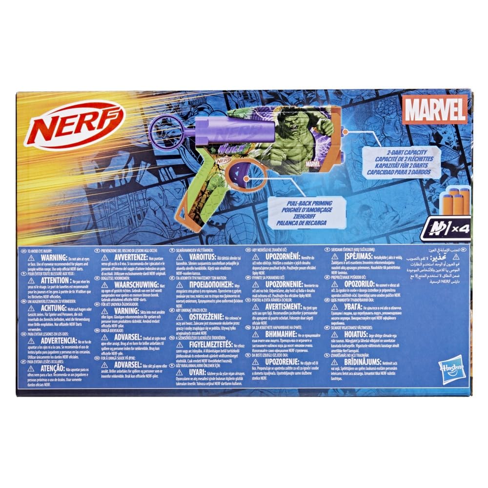 Nerf Marvel Hulk Dart Blaster | 4 Nerf N1 Foam Darts | Hulk-Inspired Blaster Skin Designs | Kids Gifts |Outdoor Toys & Games for Ages 8+ (Amazon
