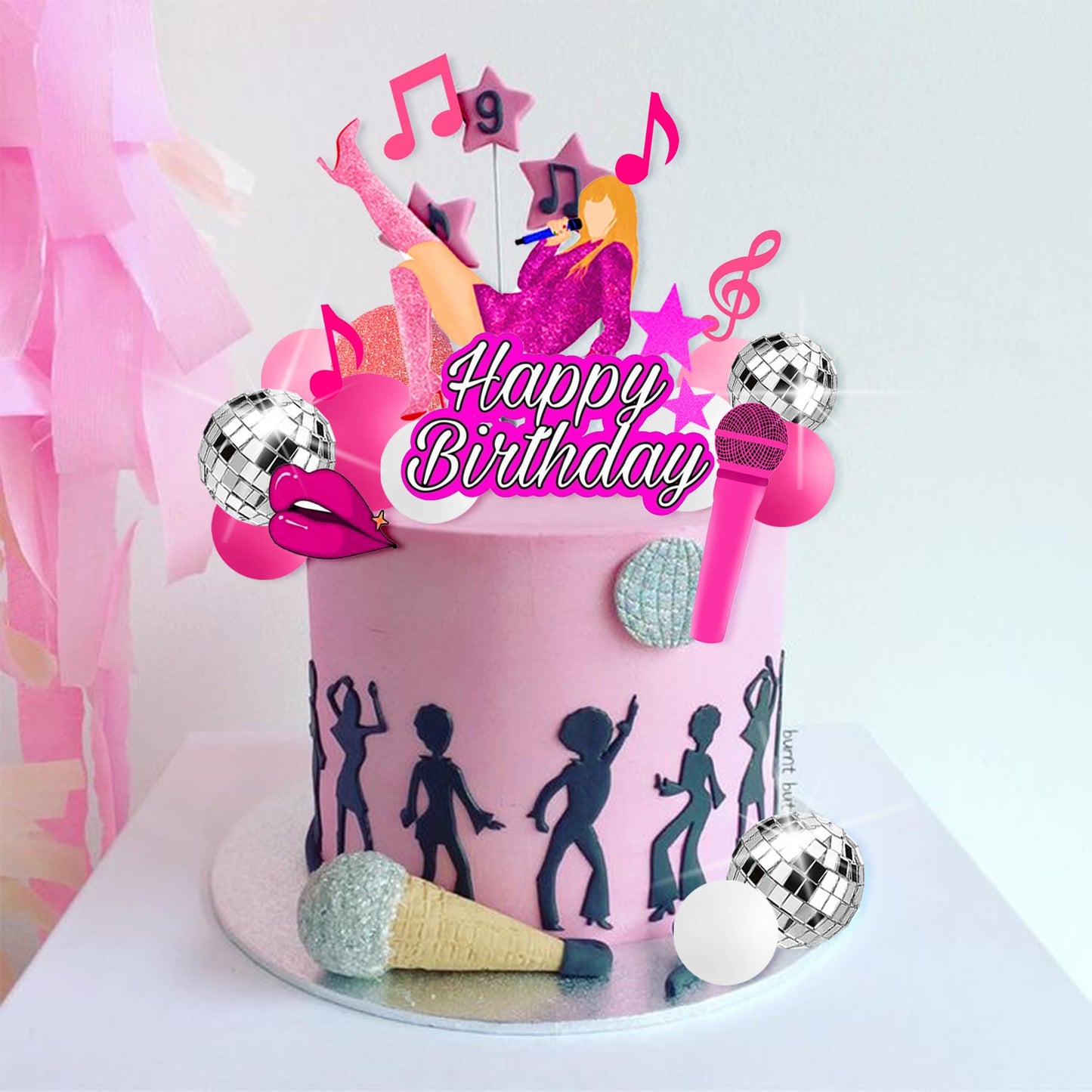 26 PCS Music Cake Toppers Pink Birthday Cake Topper and Disco Cake Topper for Music Birthday Decorations Supplies (1)