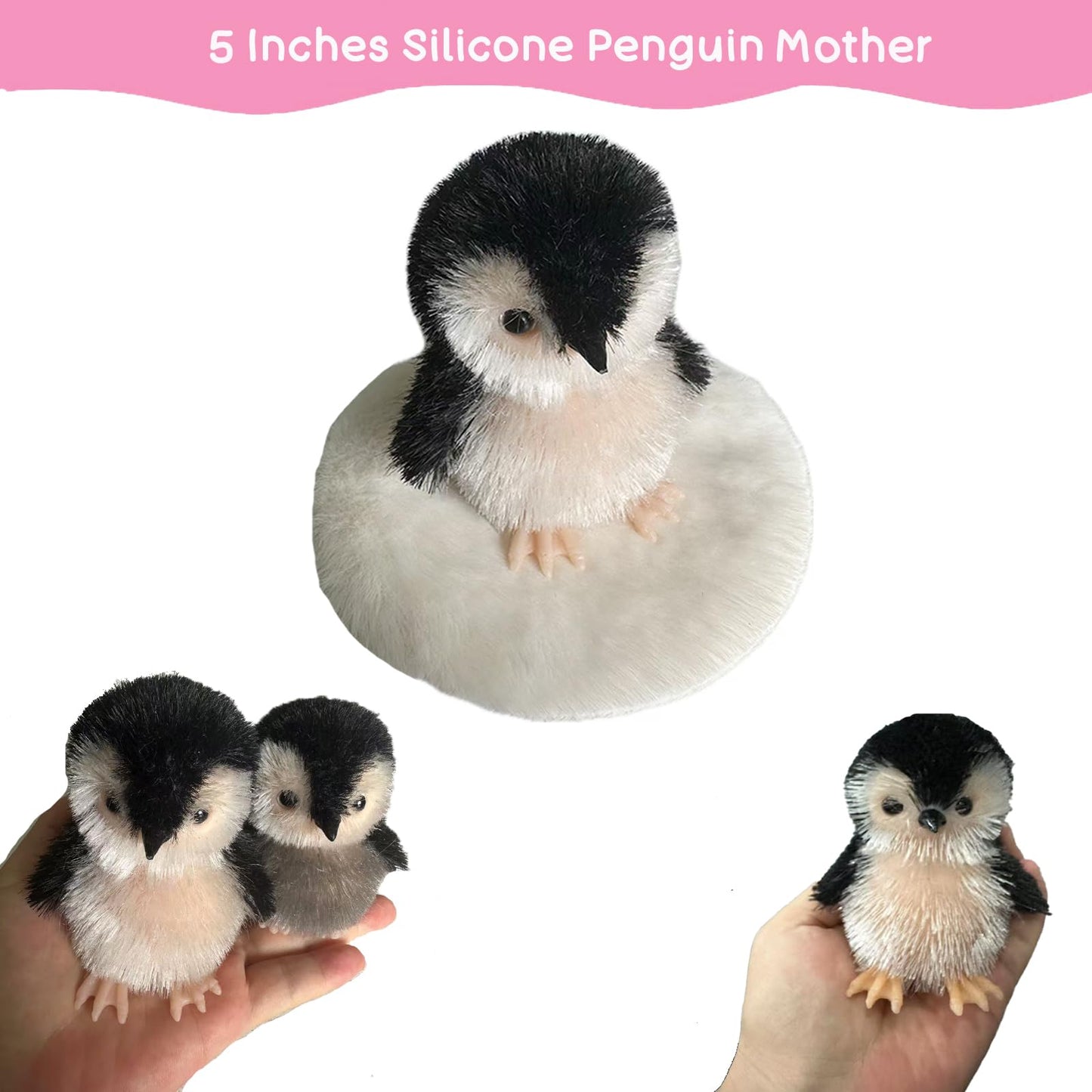 VOLOBE 5 Inches Silicone Penguin, Realistic Silicone Animal with Sleeping Pad Accessories for Kids Boy Girl Birthday Christmas Handmade Gift (5''