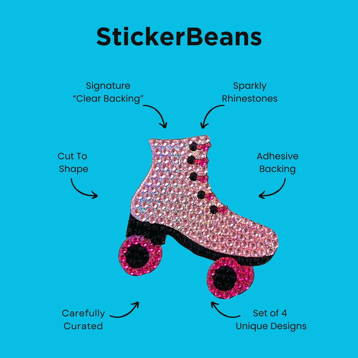 StickerBeans® Rhinestone Stickers Retro Sticker Pack, 2” x 2” Each Unique Sparkly Cut-to-Shape for Collecting, Trading, Decorating Laptops, Phone