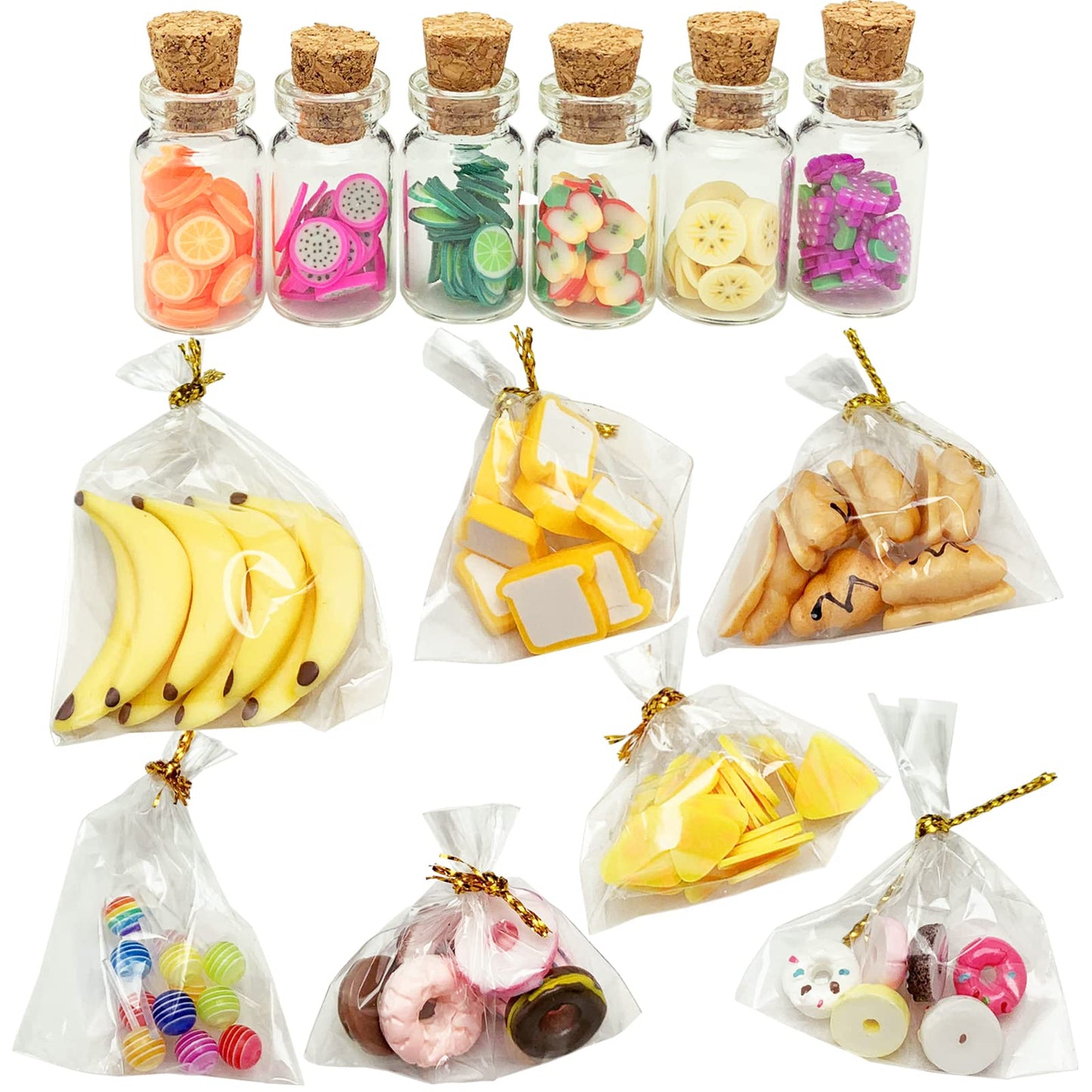 13 Packs Cute 1:12 Miniature Dollhouse Food Lollipop Toast Cheese Bread Donut Fruit Slice Jar Glass Bottle Mini Kitchen Scene Model Simulation DIY