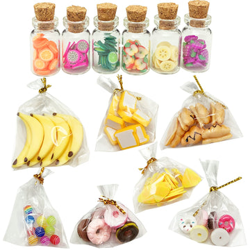 13 Packs Cute 1:12 Miniature Dollhouse Food Lollipop Toast Cheese Bread Donut Fruit Slice Jar Glass Bottle Mini Kitchen Scene Model Simulation DIY