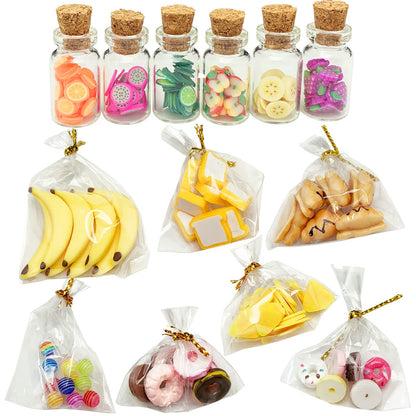 13 Packs Cute 1:12 Miniature Dollhouse Food Lollipop Toast Cheese Bread Donut Fruit Slice Jar Glass Bottle Mini Kitchen Scene Model Simulation DIY