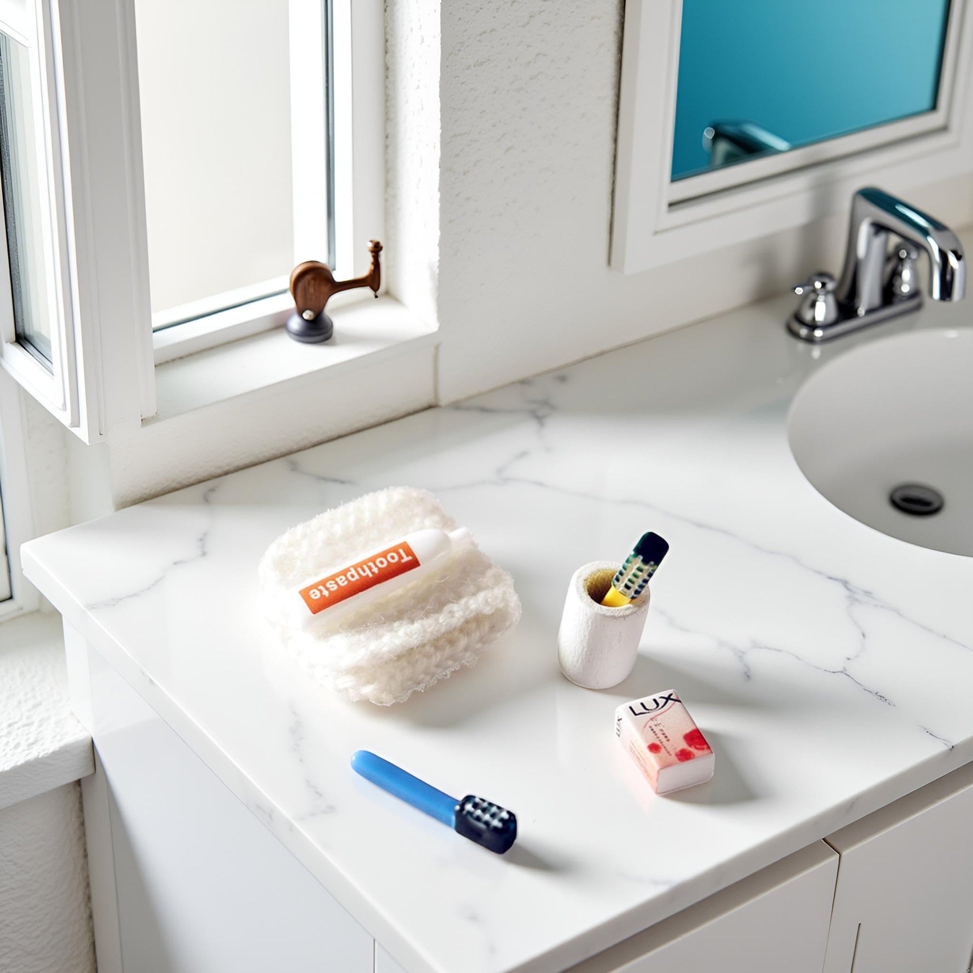 6Pcs/Set Dollhouse Miniature, Washing Supplies Miniature Creative Simulation, Plastic Dollhouse Toothpaste Toothbrush Model for Entertainment