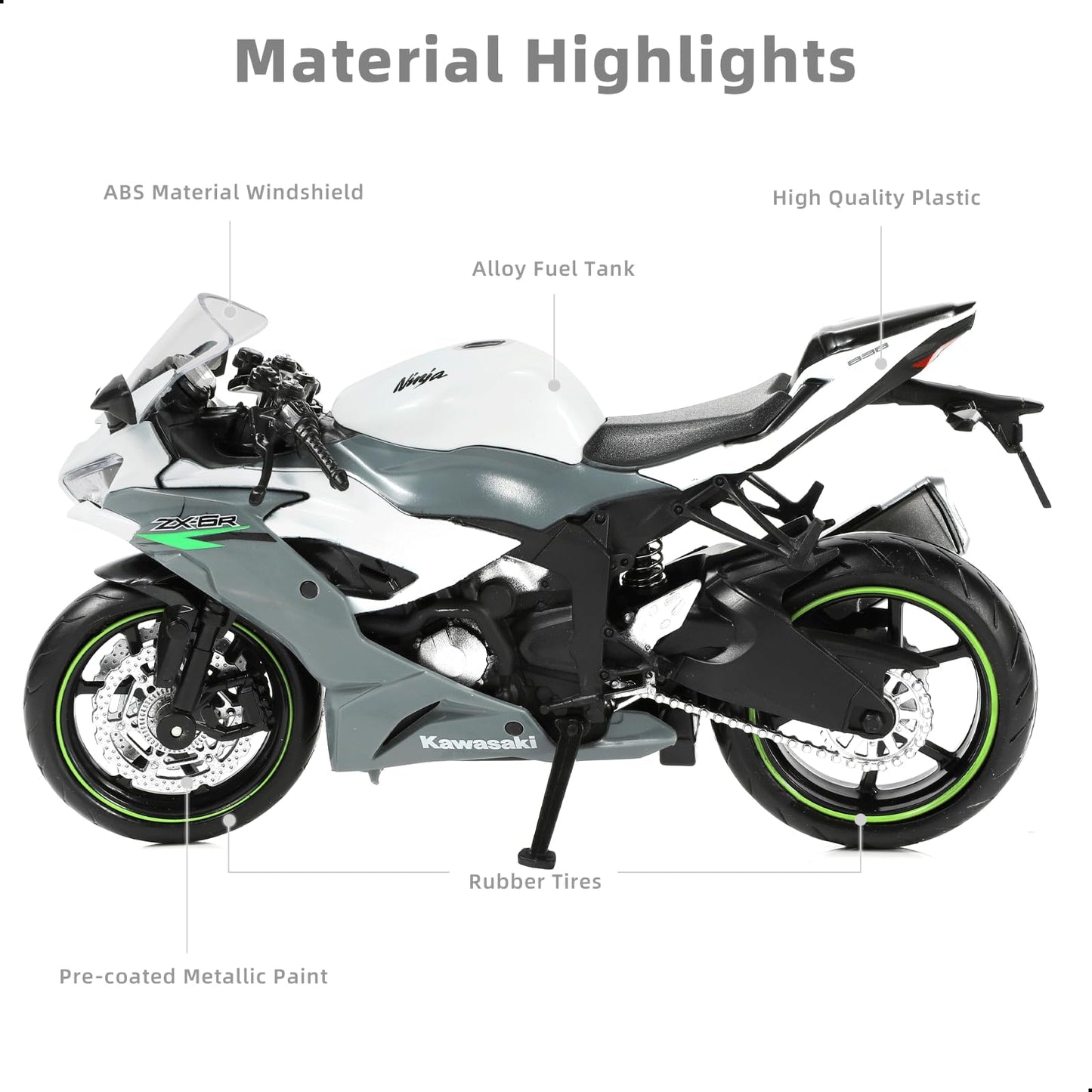Risopen 1:12 Motorcycle Model Toy for Kawasaki Ninja ZX-6R Metal Die-cast with Plastic Motorcycle Model No Assembly Required Mini Finished Moto Gift