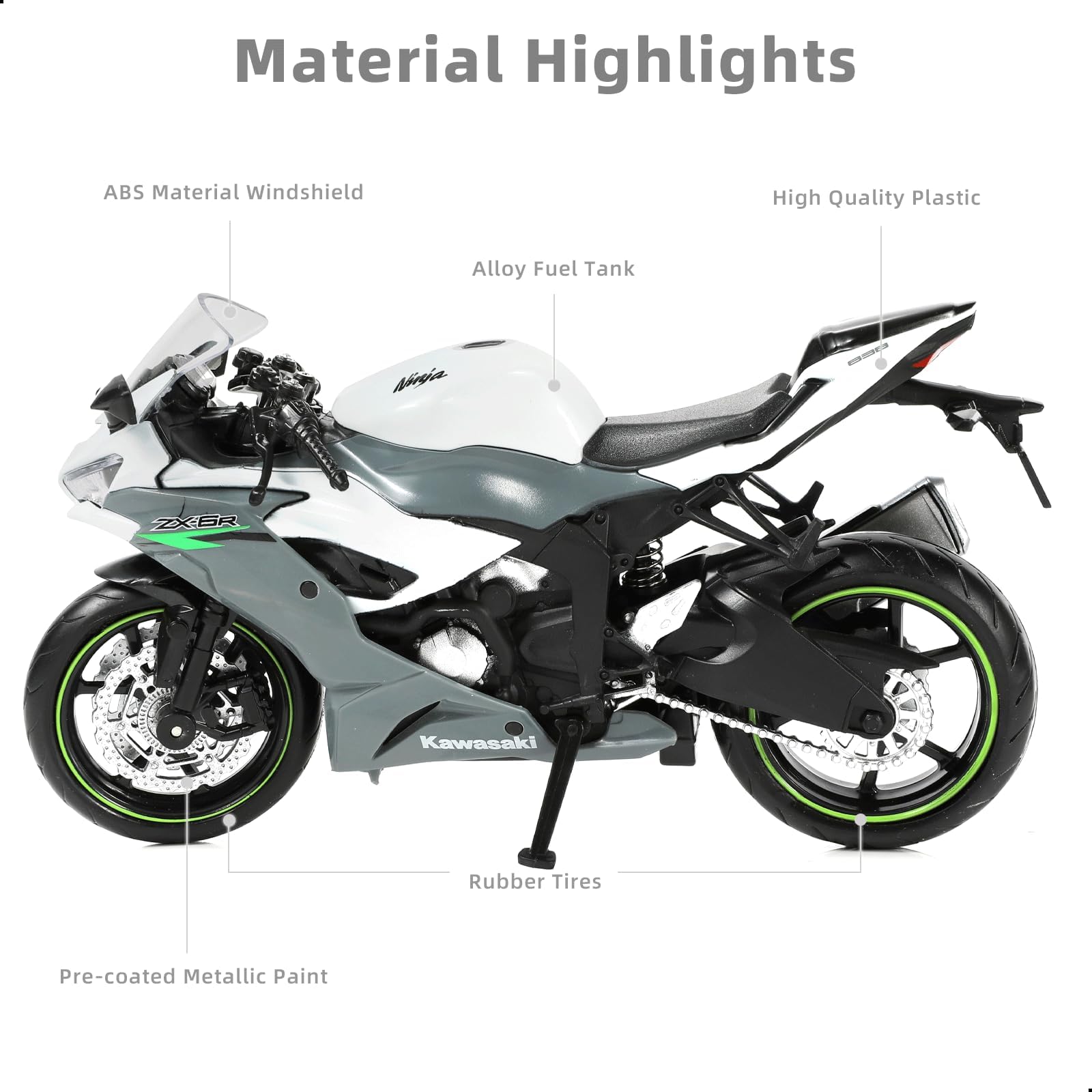 Risopen 1:12 Motorcycle Model Toy for Kawasaki Ninja ZX-6R Metal Die-cast with Plastic Motorcycle Model No Assembly Required Mini Finished Moto Gift