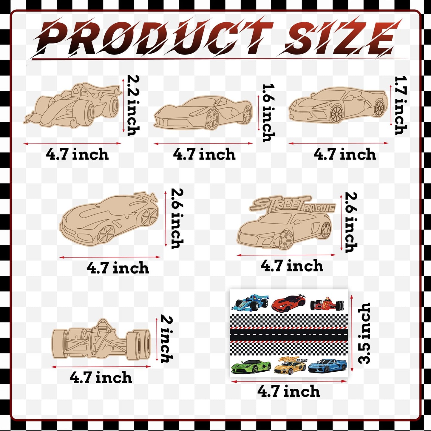 QICI Race Car Wooden Painting Kit Large Race Car Cards with Wood Painting Crafts Bulk -12 PCS Racing Birthday Party Supplies - Thank You for Coming