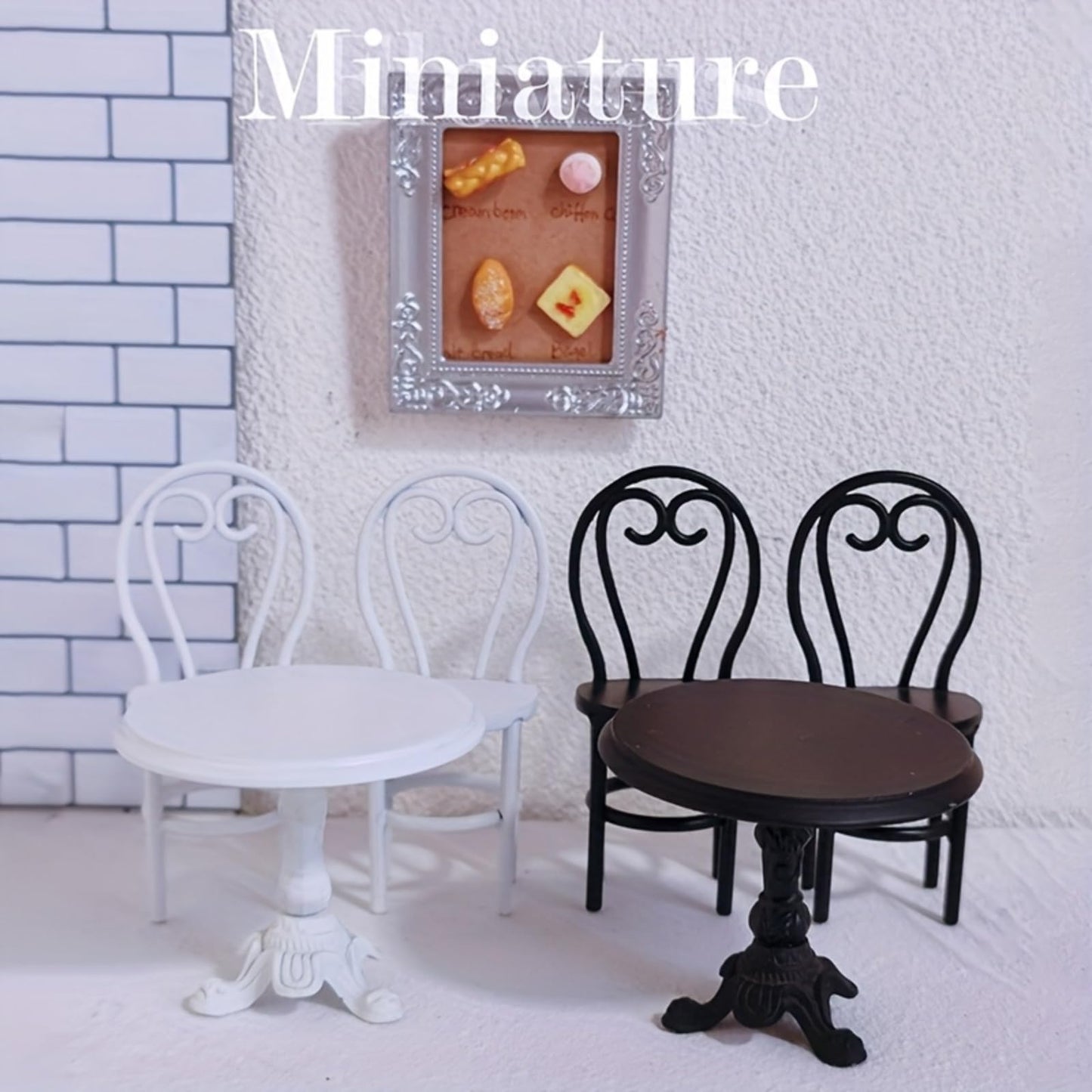 1:12 Miniature Dining Table and Chairs Set, Set of 3 Dollhouse Furniture, Decoration in Miniature (Black)