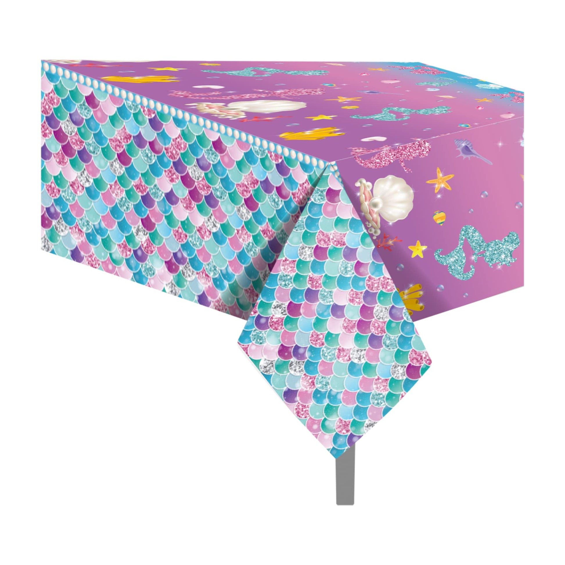 Partystadl 2 Pcs Mermaid Tablecloth, Under the Sea Table Cloth Disposable Rectangular Plastic Table Cover for Kids Girls Summer Mermaid Themed