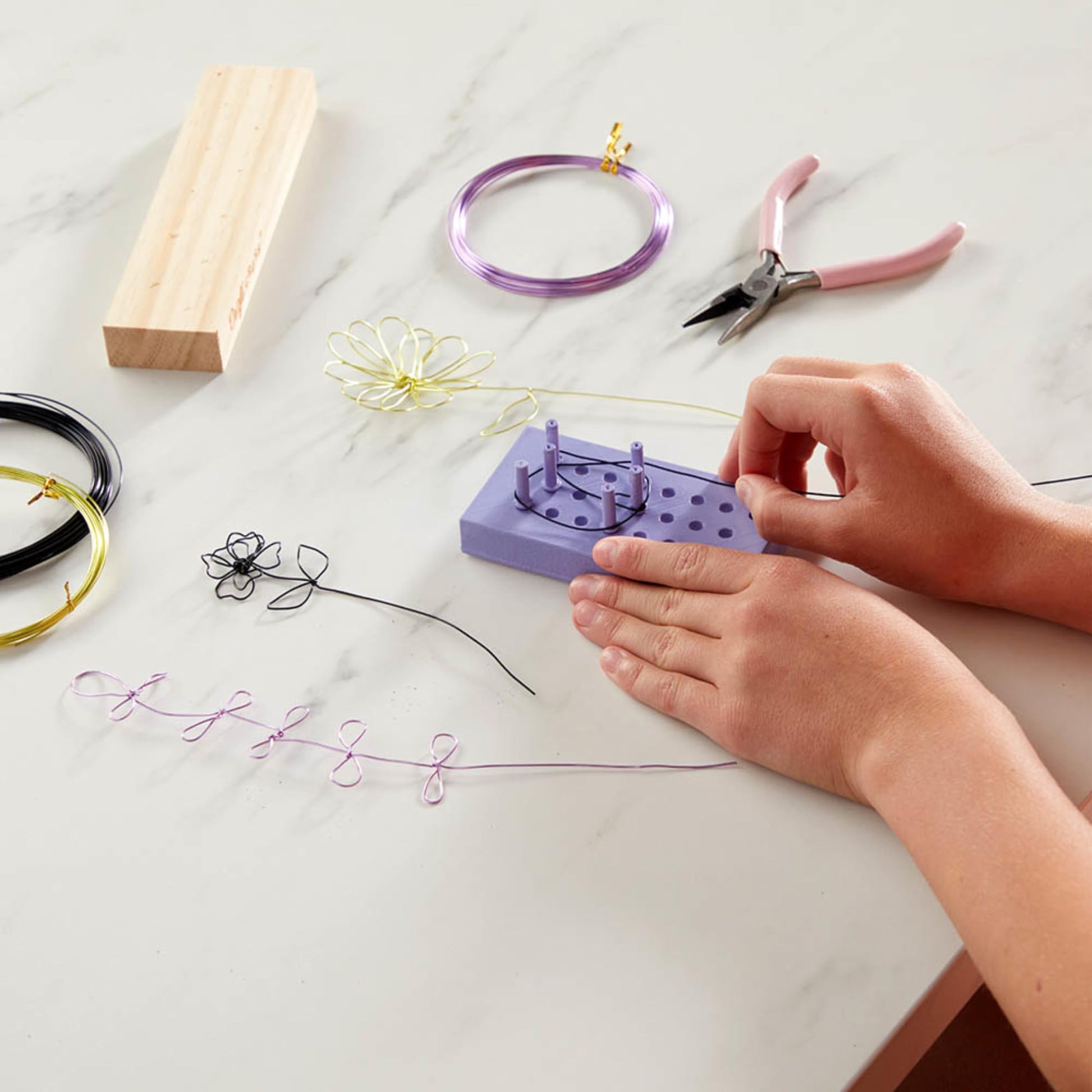 Craft Crush Wire Flowers - Create Unique Craft Wire Flower Designs with Easy to Use Tool and Guide with Display Stand - for Teens and Adults Ages 12
