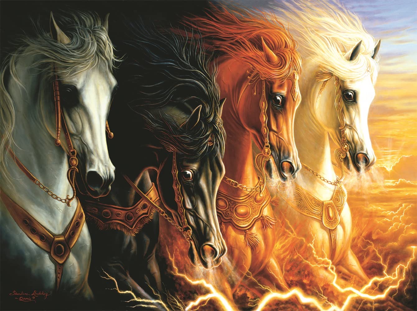SUNSOUT INC - Four Horses of the Apocalypse - 1000 pc Jigsaw Puzzle by Artist: Lindskog-Osorio - Finished Size 20" x 27" - MPN# 68423