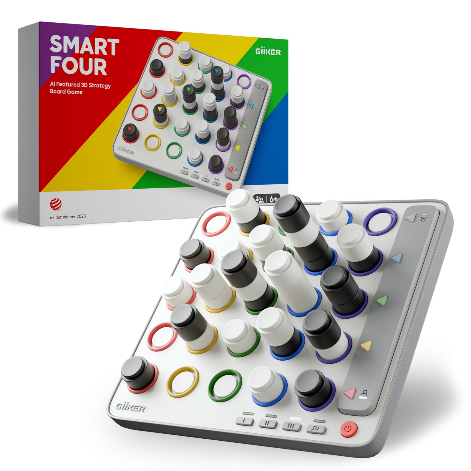 GiiKER Smart Four, 3D AI-Powered 4 in a Row Game, Strategy Board Games with Integrated Referee for 1-2 Players, Travel Games for Ages 6-12 and up