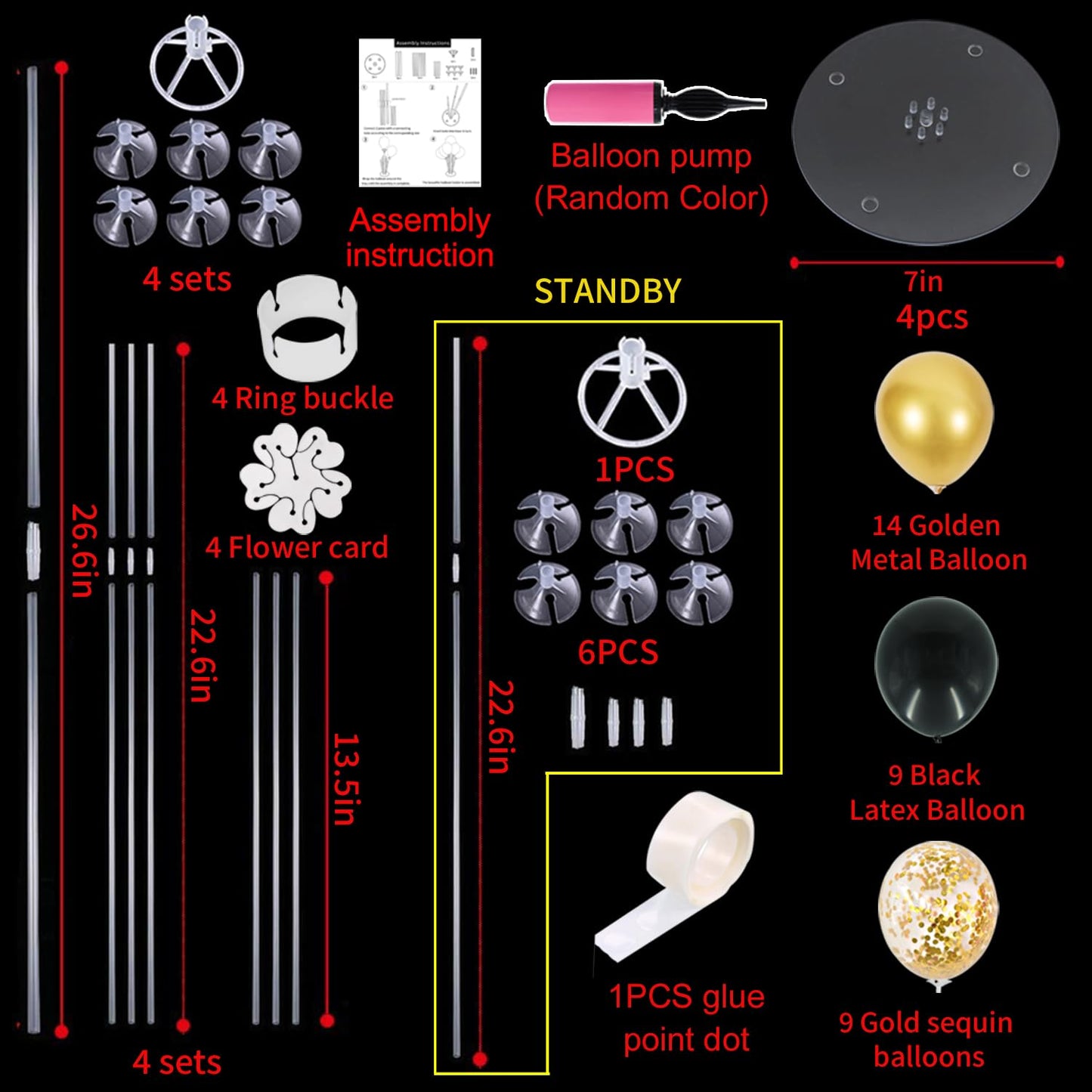 TONIFUL 4 Set Black Gold Balloon Stand Balloon Centerpieces for Table